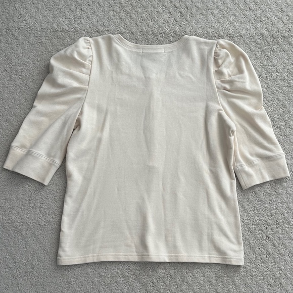 Rebecca Minkoff Janine Puff Sleeve Cotton Henley Top Cream M Casual Feminine - Picture 9 of 13
